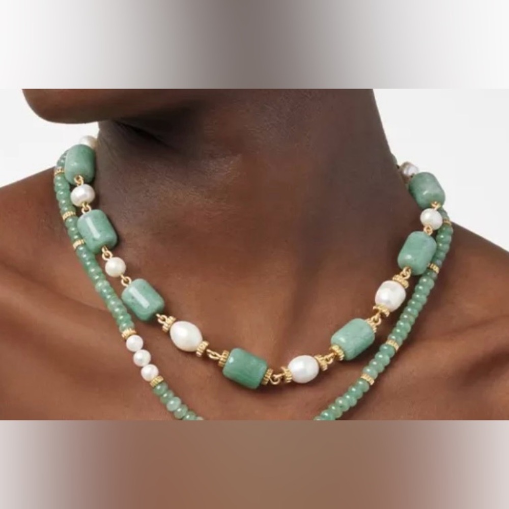 Gold, Aventurine and Pearl Beaded Necklace